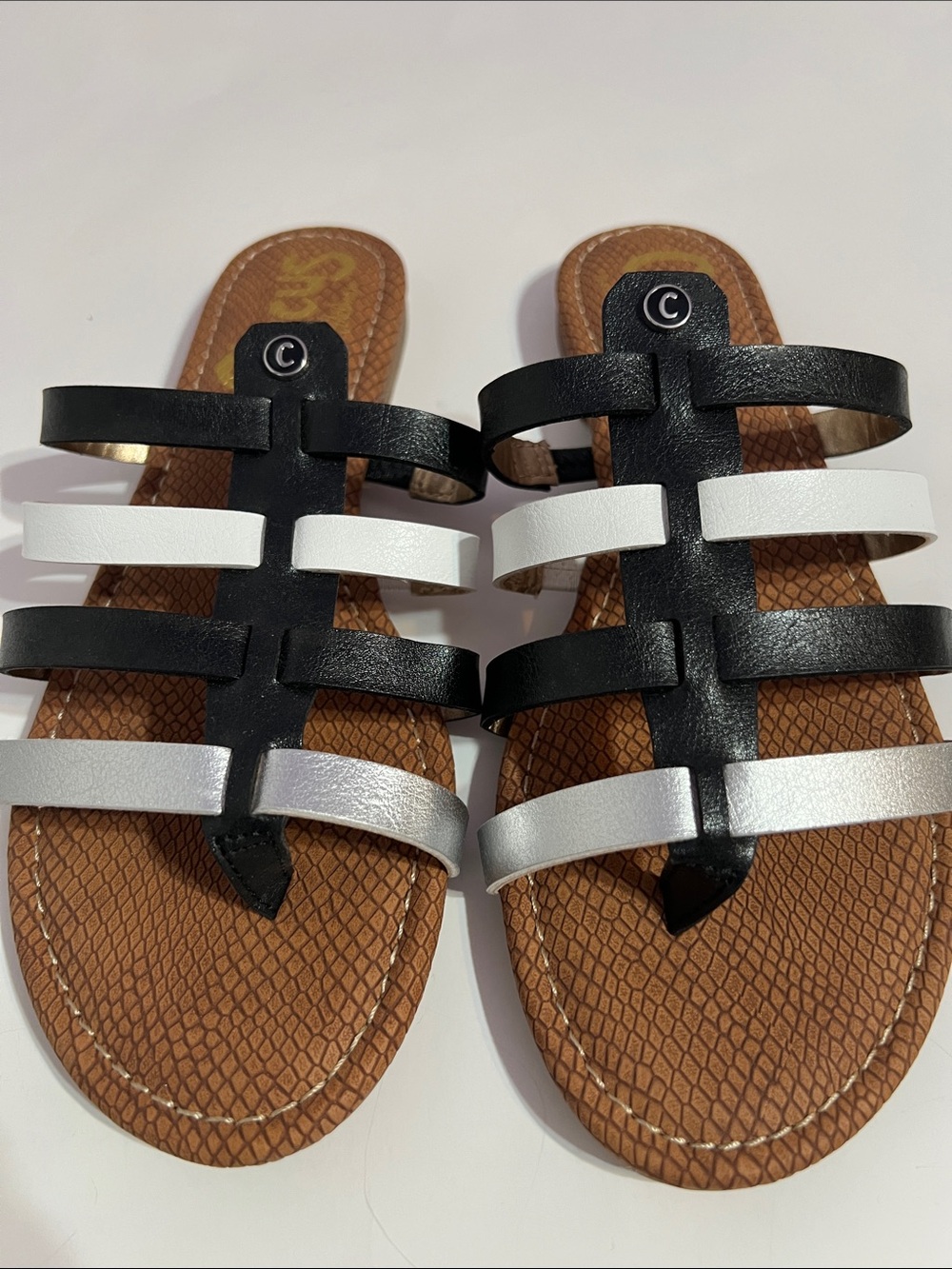 Circus by Sam Edelman Women’s Black, Silver & White Strappy Slide Sandals Size 8